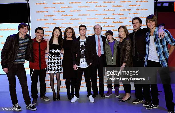 Kendall Schmidt, Carlos Pena, Miranda Cosgrove, President of Nickelodeon/MTVN Kids and Family Group Cyma Zarghami, Logan Henderson, President and CEO...