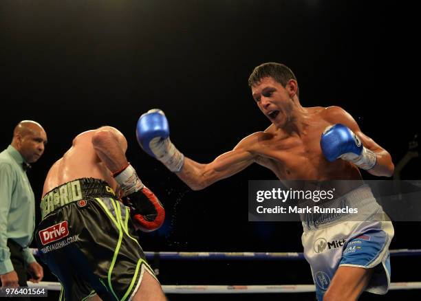 Gavin McDonnell , takes on Stuart Hall black shorts), during the WBC International Super-Bantamweight Championship contest presented by Matchroom...