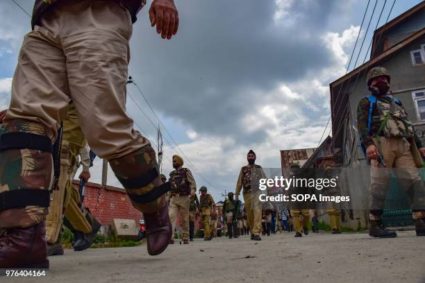 Government forces patrolling on the clash hold streets of Srinagar on Saturday. Government Forces in Indian Administered Kashmir used tear gas and...