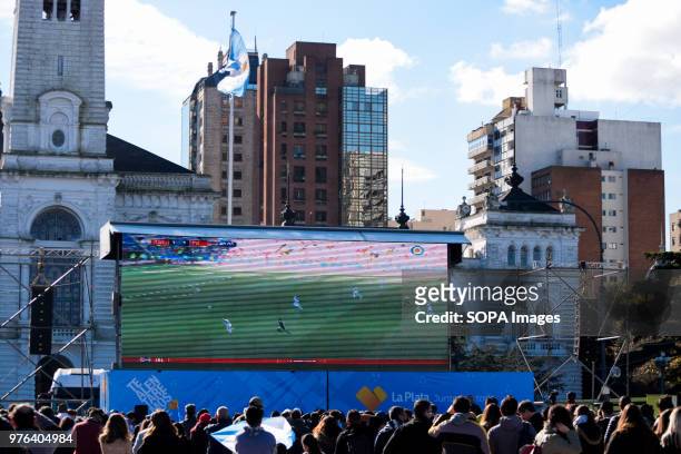 Giant screen displayed in Plaza Moreno. Thousands of football fans took to the main square in Buenos Aires to see the Argentine national football...