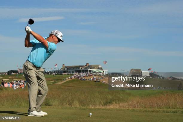 Charley Hoffman of the United States plays his shot from the ninth tee during the third round of the 2018 U.S. Open at Shinnecock Hills Golf Club on...