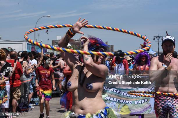 People participate in the 36th annual Mermaid Parade in Coney Island on June 16, 2018 in New York City.