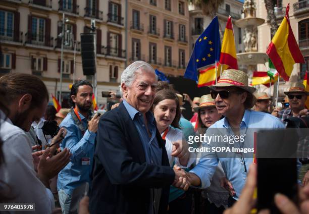 Literature Nobel Prize Mario Vargas Llosa arrives as he participates in an event to present the new platform named 'España Ciudadana' after his...