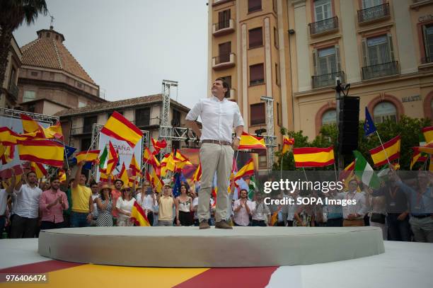 Ciudadanos party leader Albert Rivera gestures as he participates in an event to present the new platform named 'España Ciudadana' after his official...