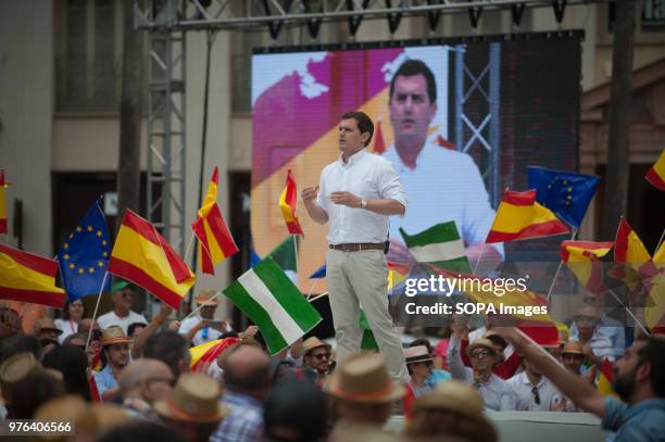 Ciudadanos party leader Albert Rivera speaks as he participates in an event to present the new platform named 'España Ciudadana' after his official...