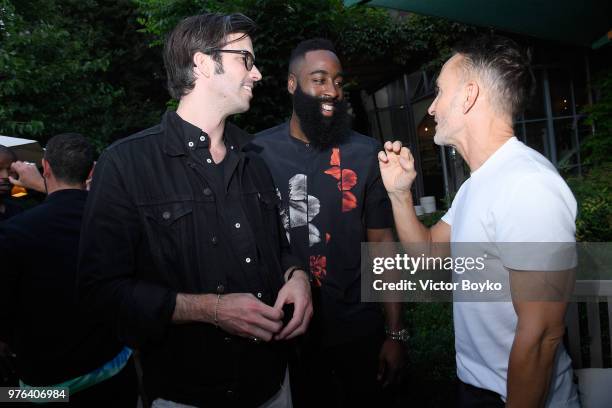 Will Welch, James Harden and Neil Barrett attend the GQ Milan Cocktail Party during Milan Men's Fashion Week Spring/Summer 2018/19 on June 16, 2018...