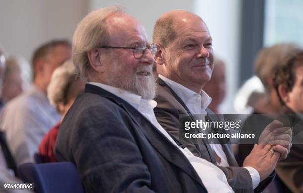 June 2018, Germany, Berlin: Olaf Scholz of the Social Democratic Party , German Minister of Finance, and Wolfgang Thierse , former President of the...