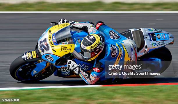 Thomas Luthi of Switzerland and Team EG 0,0 Marc VDS rounds the bend during free practice for the MotoGP of Catalunya at Circuit de Catalunya on at...