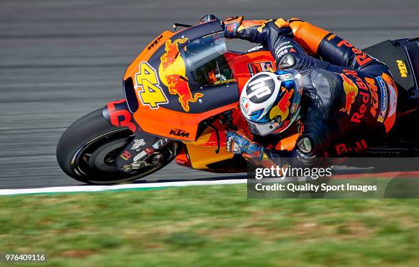 Pol Espargaro of Spain and Red Bull KTM Factory Racing rounds the bend during free practice for the MotoGP of Catalunya at Circuit de Catalunya on at...