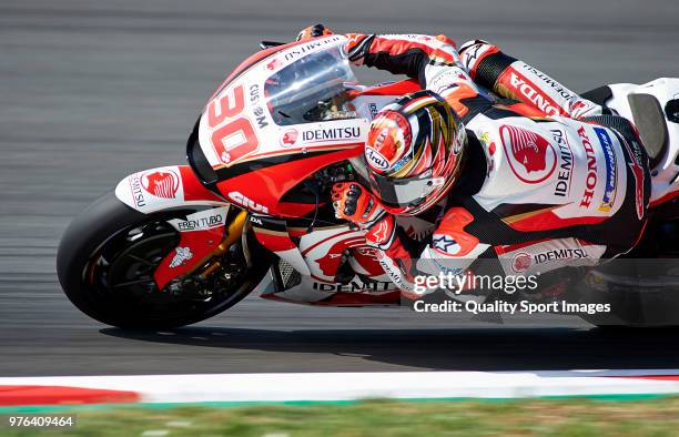 Takaaki Nakagami of Japan and LCR Honda Idemitsu rounds the bend during free practice for the MotoGP of Catalunya at Circuit de Catalunya on at...