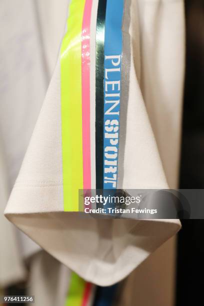 Fashion detail at the backstage ahead of the Plein Sport show during Milan Men's Fashion Week Spring/Summer 2019 on June 16, 2018 in Milan, Italy.