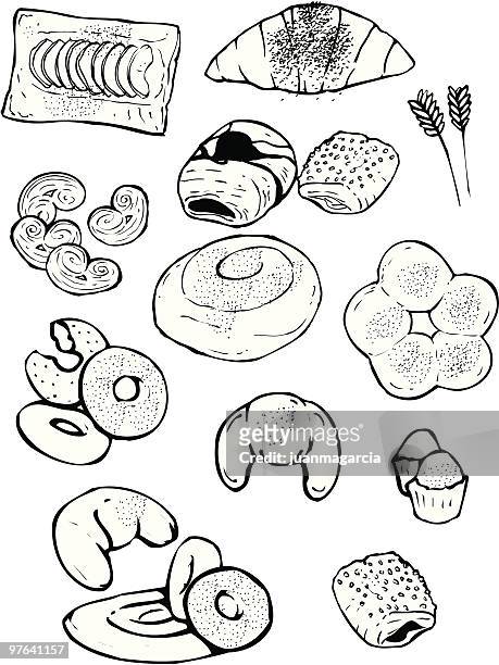 industrial bakery: ensaimadas, croissant, palm tree, rolls, donuts ... - galette des rois 幅插畫檔、美工圖案、卡通及圖標