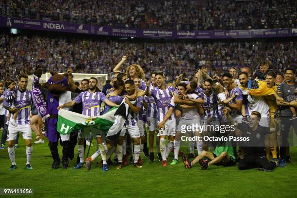 Players of Real Valladolid celebrates the victory of the play off at the end of the La Liga 123 match between Real Valladolid and Club Deportivo...