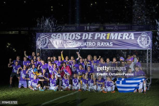 Players of Real Valladolid celebrates the victory of the play off at the end of the La Liga 123 match between Real Valladolid and Club Deportivo...