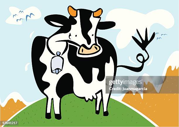 smiling cow shaking its tail - cowbell stock illustrations