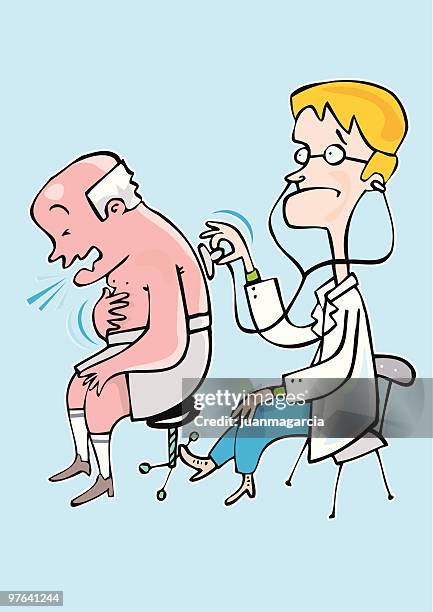 ärzte besorgt über die husten und kalten eines patienten - myocardium stock-grafiken, -clipart, -cartoons und -symbole