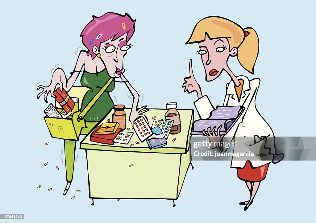 Médico com o paciente dependência de comprimido