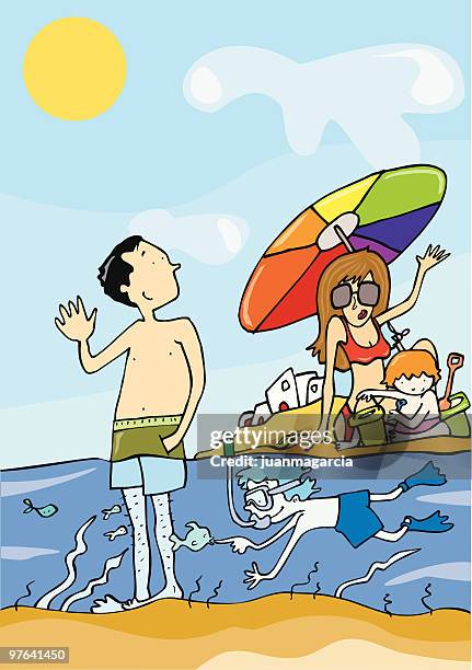 family beach holiday - salt flat stock illustrations