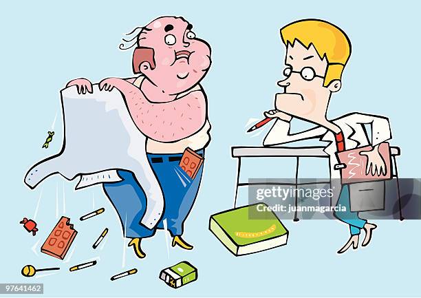 concerned doctor watching an obese patient - obesidad stock illustrations