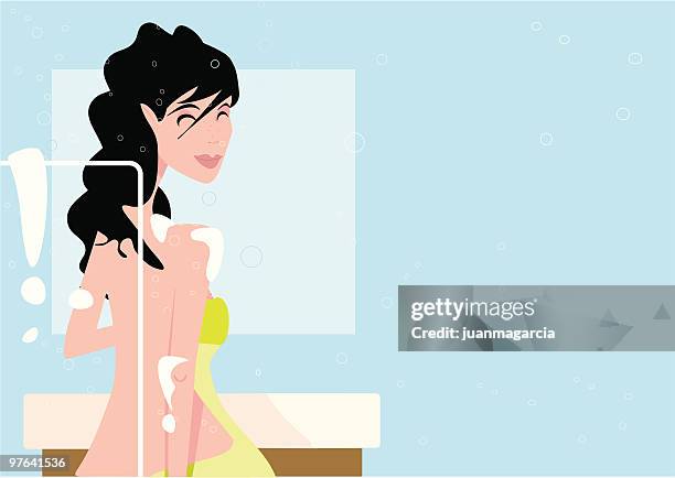 hermosa mujer morena depués de tomar una ducha - mujer stock-grafiken, -clipart, -cartoons und -symbole