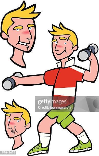 blond young man doing sport - track suit stock illustrations