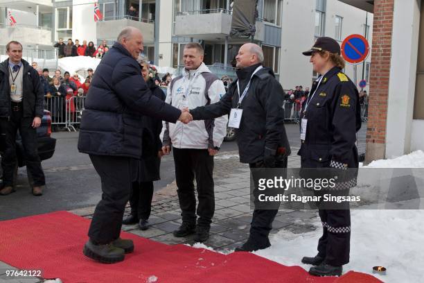 King Harald Of Norway arrives at the World Cup Sprint on March 11, 2010 in Drammen, Norway.