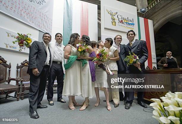 Angel Licona and his groom Josafat Perez, Judith Vazquez and her bride Lol Kin Castaneda, Ema Villanueva and her bride Janice Alba and Temistocles...