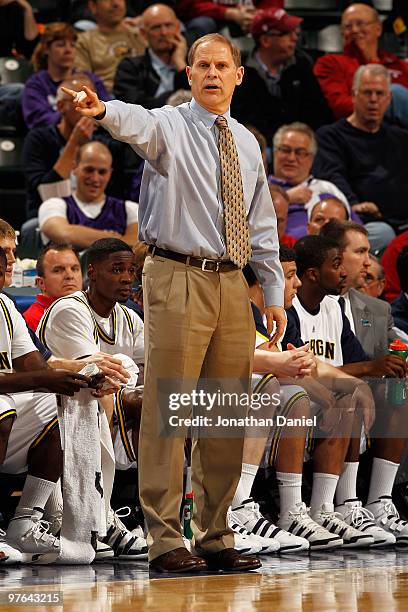 Head coach John Beilein of the Michigan Wolverines watches action against the Iowa Hawkeyes during the first round of the Big Ten Men's Basketball...