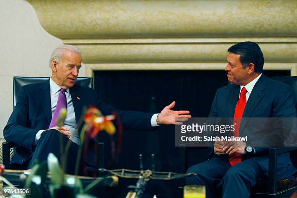 Vice President Joe Biden , meets with Jordan's King Abdullah II on March 11, 2010 in Amman, Jordan. Biden's currently on tour of the middle east...