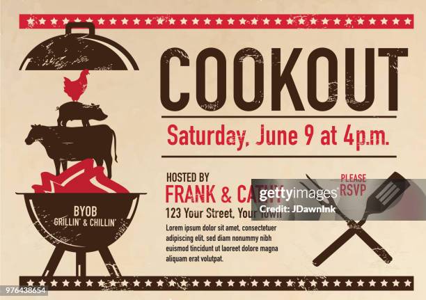 barbecue cookout invitation design template - cattle brand stock illustrations