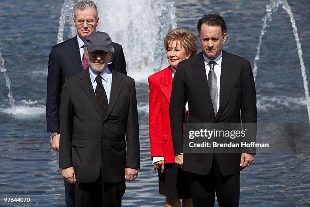 Deputy Veterans Affairs Secretary W. Scott Gould, former Sen. Elizabeth Dole , director Steven Spielberg, and actor Tom Hanks participate in a...