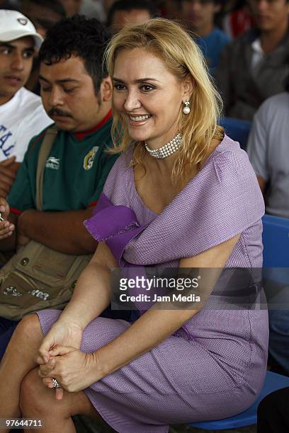 Angelica Fuentes, Jorge Vergara's wife, during the presentation of the Chivas' new shield at Verde Valle on March 11, 2010 in Guadalajara, Mexeico.
