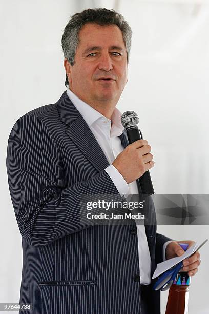 President of Chivas Guadalajara Jorge Vergara during the presentation of the club's new shield at Verde Valle on March 11, 2010 in Guadalajara,...