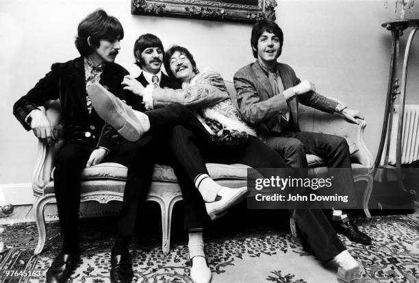 The Beatles at the press launch for their new album 'Sergeant Pepper's Lonely Hearts Club Band', held at Brian Epstein's house at 24 Chapel Street,...