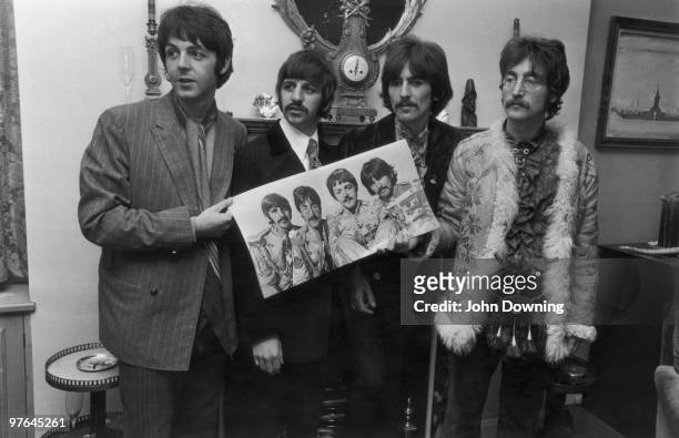 The Beatles Paul McCartney, Ringo Starr, George Harrison and John Lennon at a photocall for the launch of their new album 'Sergeant Pepper's Lonely...