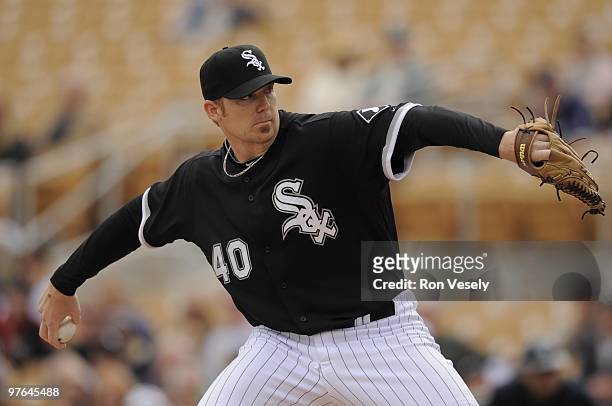 Putz of the Chicago White Sox pitches during a spring training game against the Seattle Mariners on March 8, 2010 at The Ballpark at Camelback Ranch...