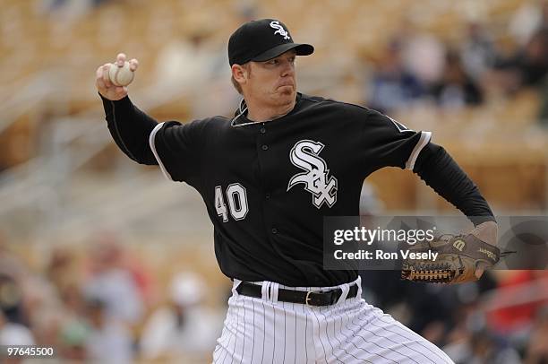 Putz of the Chicago White Sox pitches during a spring training game against the Seattle Mariners on March 8, 2010 at The Ballpark at Camelback Ranch...