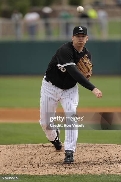 Putz of the Chicago White Sox pitches during a spring training game against the Seattle Mariners on March 8, 2010 at The Ballpark at Camelback Ranch...