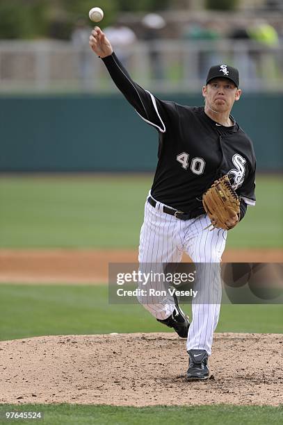 Putz of the Chicago White Sox pitches during a spring training game against the Seattle Mariners on March 8, 2010 at The Ballpark at Camelback Ranch...