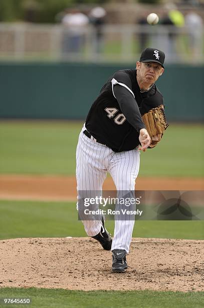 Putz of the Chicago White Sox pitches during a spring training game against the Seattle Mariners on March 8, 2010 at The Ballpark at Camelback Ranch...