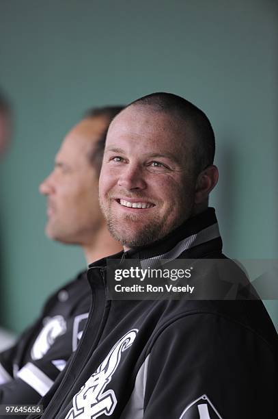 John Danks of the Chicago White Sox smiles during a spring training game against the San Francisco Giants on March 9, 2010 at Scottsdale Stadium,...