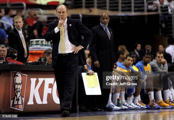 Bruins head coach Ben Howland gestures against the Arizona Wildcats during the Quarterfinals of the Pac-10 Basketball Tournament at Staples Center on...