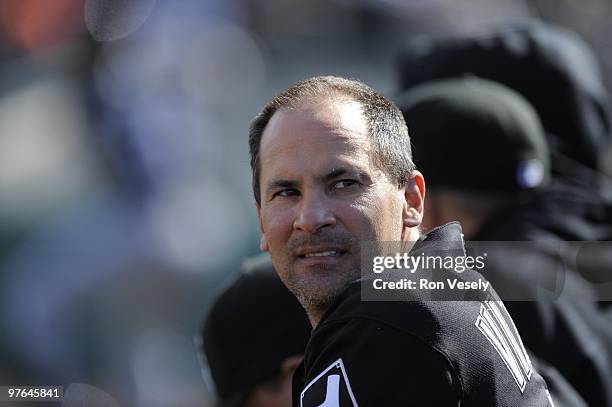 Omar Vizquel of the Chicago White Sox looks on during a spring training game against the San Francisco Giants on March 9, 2010 at Scottsdale Stadium,...