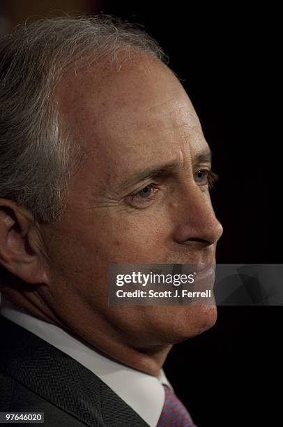 Sen. Bob Corker, R-Tenn., during a news conference after Senate Banking Committee Chairman Christopher J. Dodd halted bipartisan talks on financial...