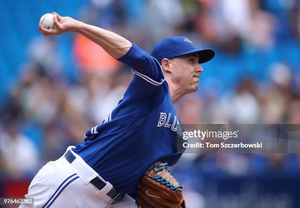 Aaron Sanchez of the Toronto Blue Jays delivers a pitch in the second inning during MLB game action against the Baltimore Orioles at Rogers Centre on...