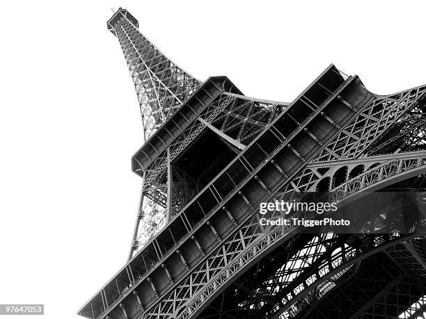 eiffel tower black and white - eiffel tower white background stock pictures, royalty-free photos & images