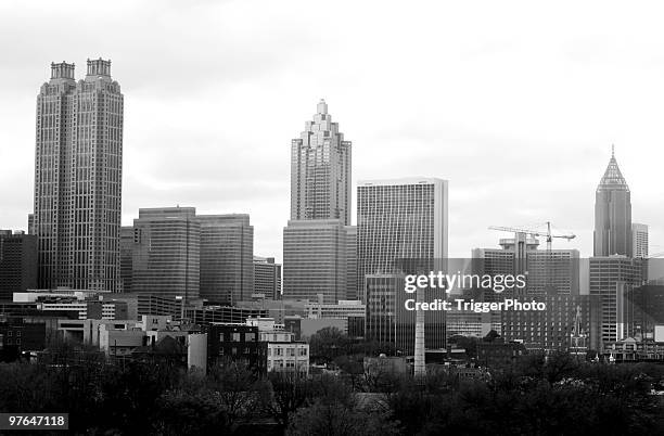 black and white image of atlanta skyline - martens stock pictures, royalty-free photos & images