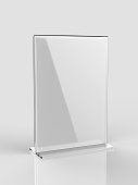 Blank Card stand type side loader Acrylic Table Tent. 3d render illustration