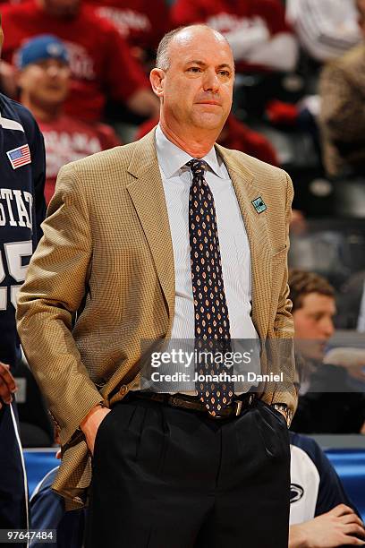 Head coach Ed DeChellis of the Penn State Nittany Lion watches game action against the Minnesota Golden Gophers during the first round of the Big Ten...