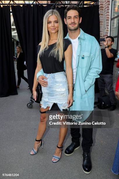 Danielle Knudson and Alexandre Pato attend Diesel Red Tag by Glenn Martens, on June 16, 2018 in Milan, Italy.